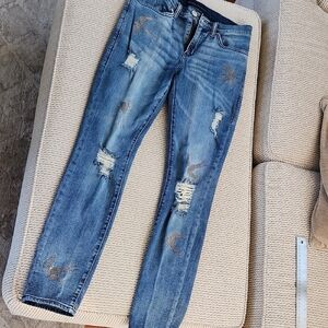 Distressed Blue Jeans with Bird Embroidery, Like New, Size 8M